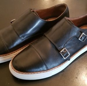 Florsheim black leather double monk sneakers 13